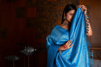 Vardha Azure Blue Silver Zari Kanjeevaram Silk Saree | Grocsy