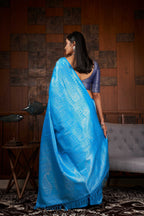 Vardha Azure Blue Silver Zari Kanjeevaram Silk Saree | Grocsy