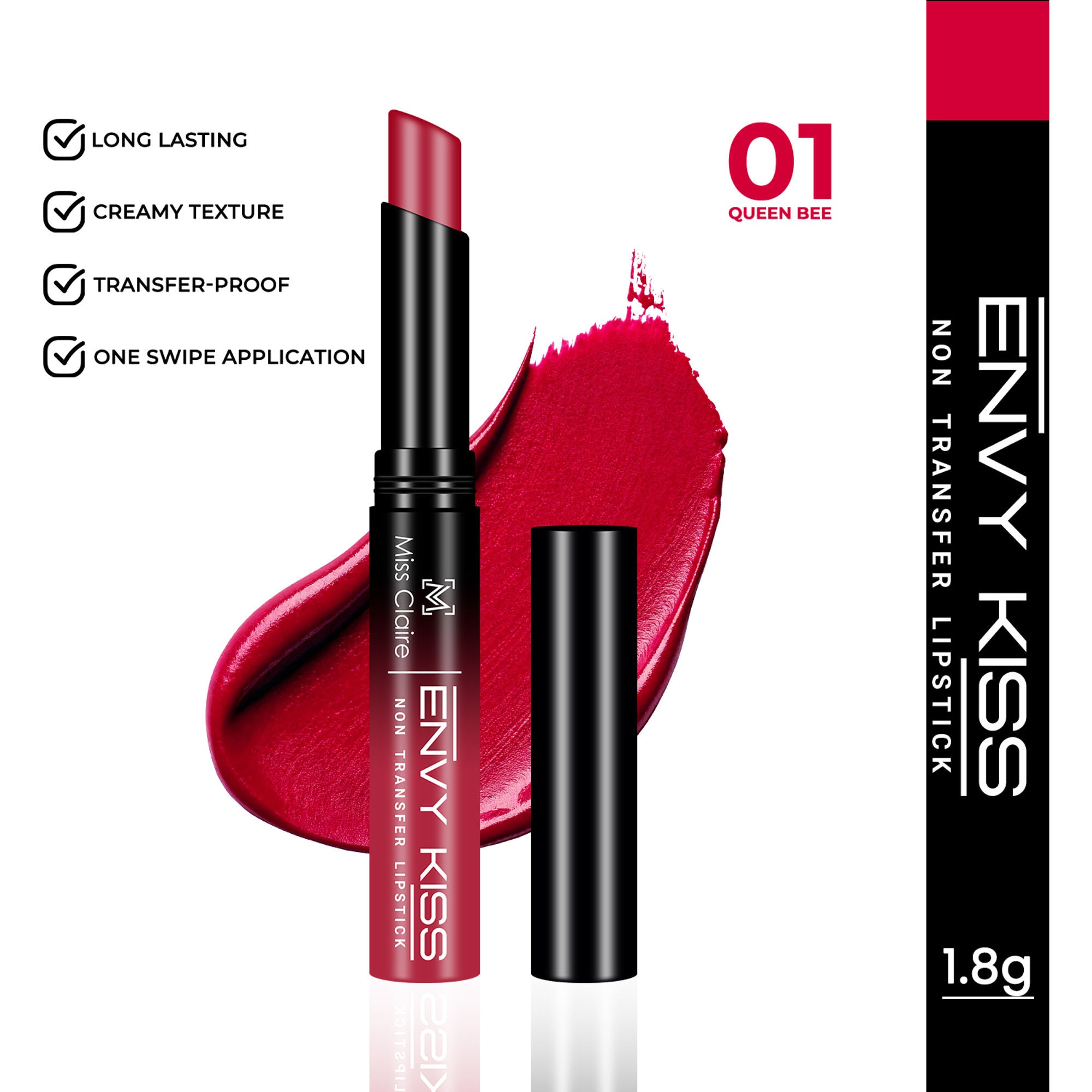 Miss Claire Envy Kiss Non Transfer Lipstick - 01 Queen Bee | Grocsy
