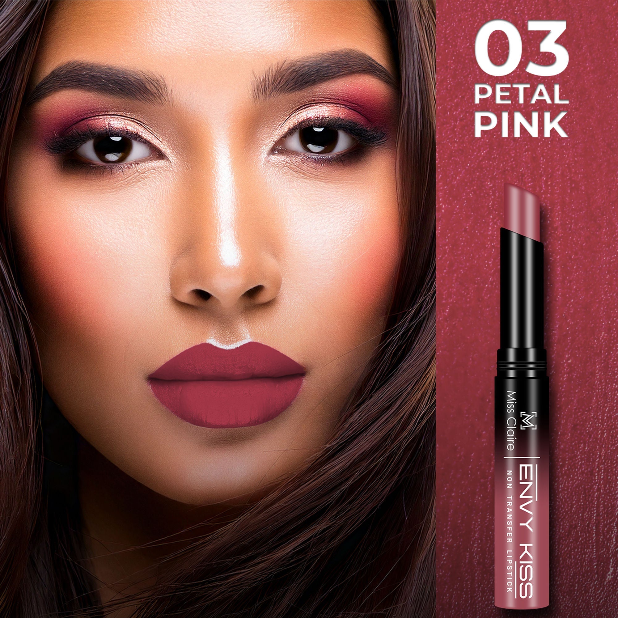 Miss Claire Envy Kiss Non Transfer Lipstick - 03 Petal Pink | Grocsy