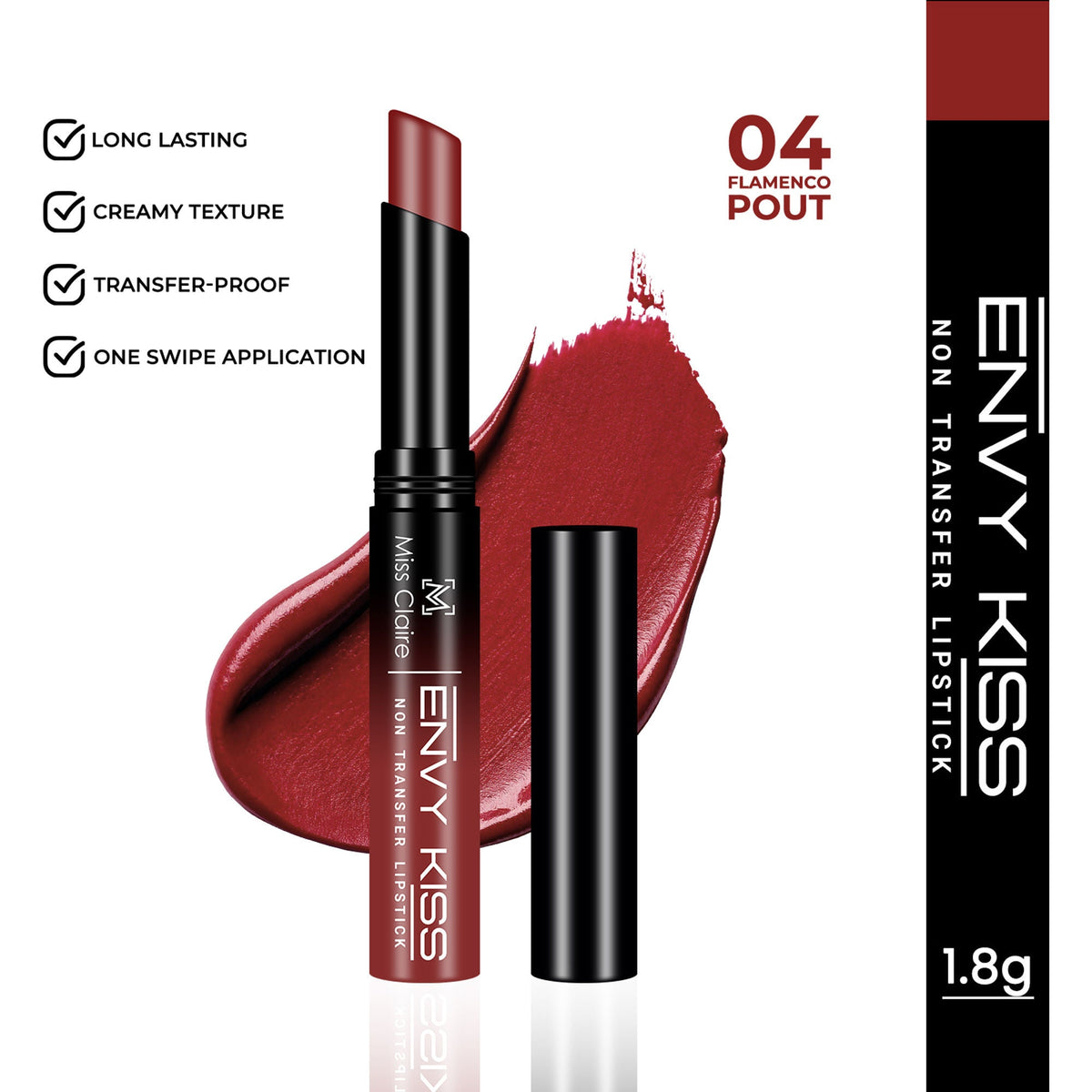 Miss Claire Envy Kiss Non Transfer Lipstick - 04 Flamenco Pout | Grocsy