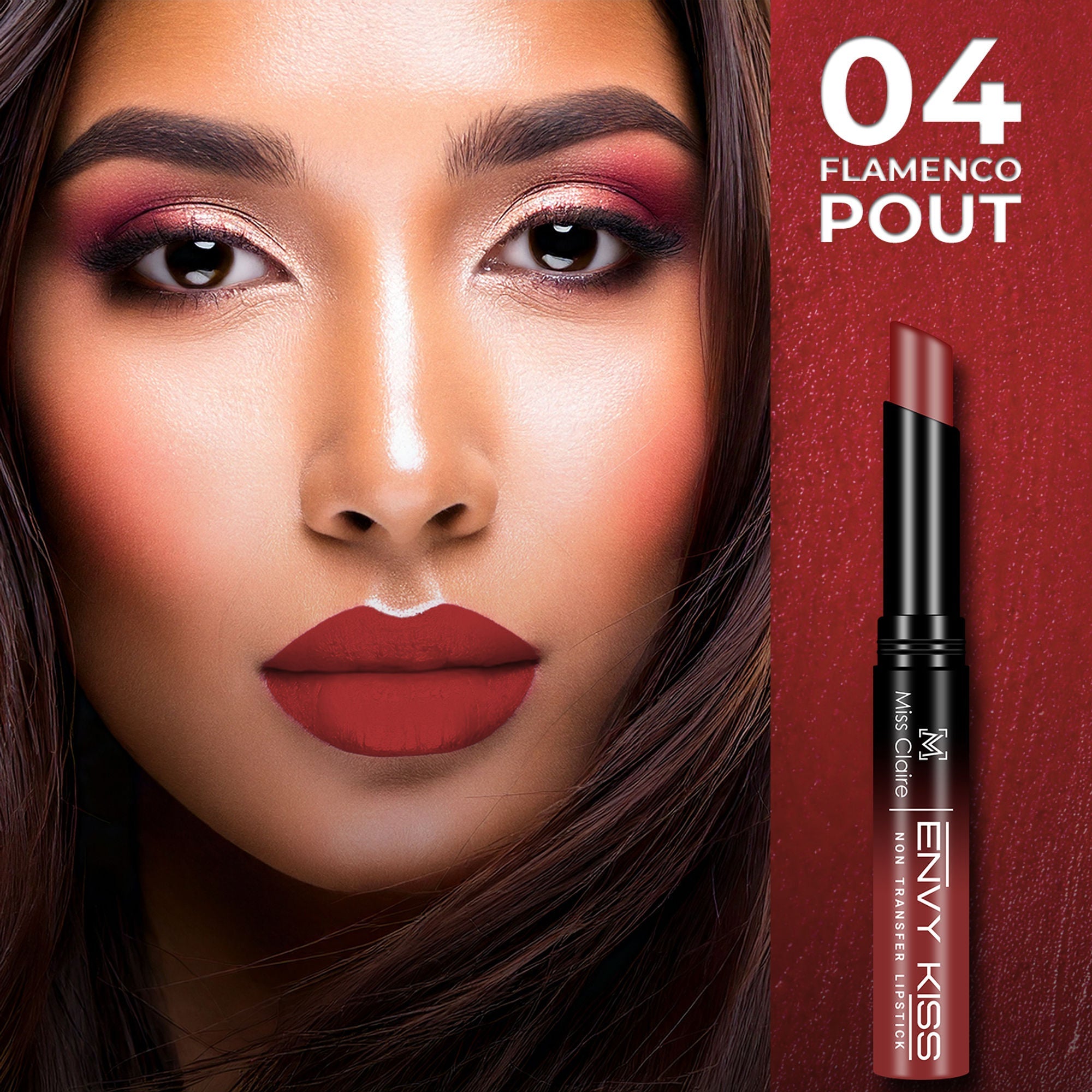 Miss Claire Envy Kiss Non Transfer Lipstick - 04 Flamenco Pout | Grocsy