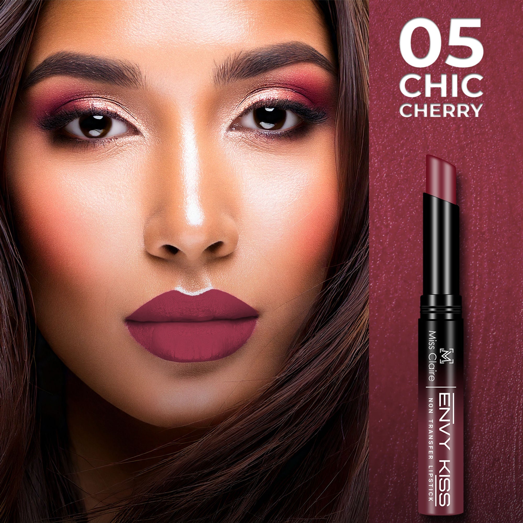 Miss Claire Envy Kiss Non Transfer Lipstick - 05 Chic Cherry | Grocsy