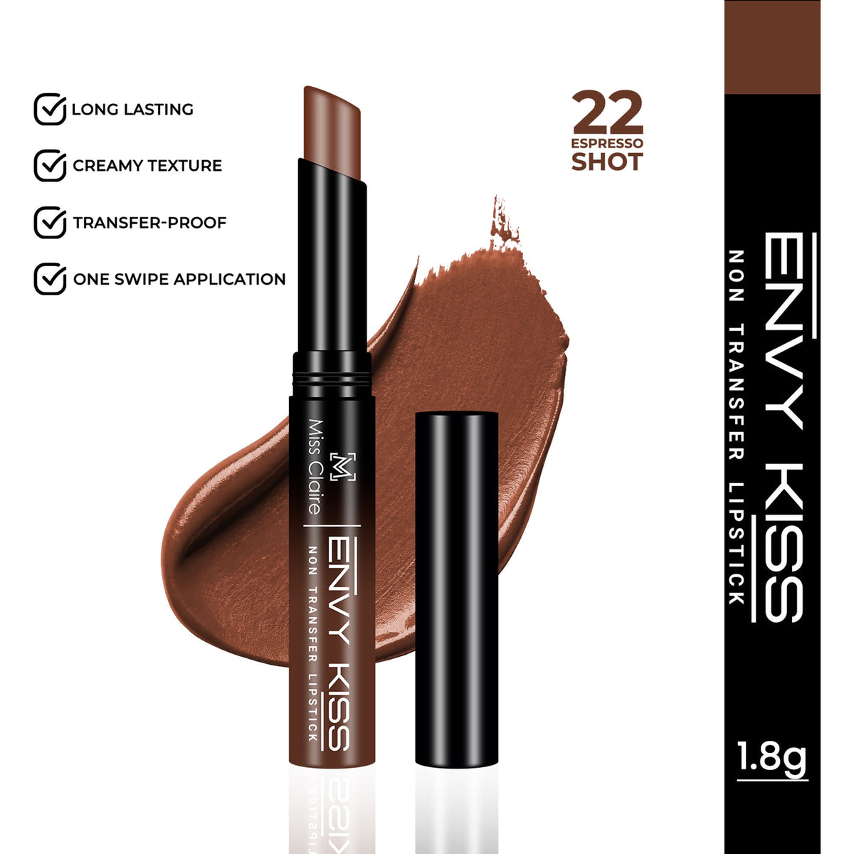 Miss Claire Envy Kiss Non Transfer Lipstick - 22 Espresso Shot | Grocsy