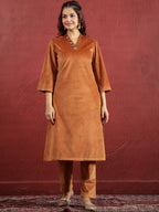 Sangria V-Neck Kurta & Trouser With Dupatta | Grocsy