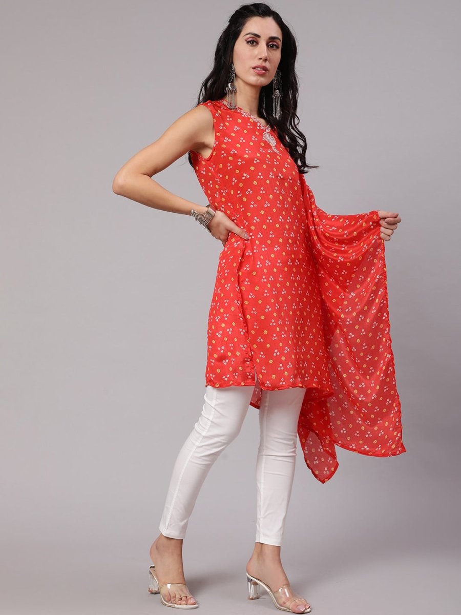 Aks Bandhani Printed Extended Sleeves Kaftan Kurta | Grocsy