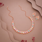 Tehzeeb Creationss Rose Gold Polish Multi Colour Necklace With Pair Of Earrings | Grocsy