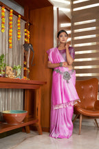 Vardha Fuschia Pink Silver Zari Kanjeevaram Silk Saree | Grocsy