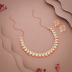 Tehzeeb Creationss Rose Gold Polish Sea Green Colour Necklace With Pair Of Earrings | Grocsy