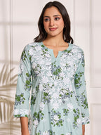 HOUSE OF KARI Floral Embroidered Chikankari Pure Cotton Kurta | Grocsy