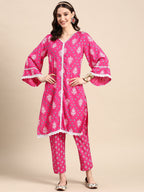 Sangria Ethnic Motifs Printed Pure Cotton Kurta with Palazzos | Grocsy