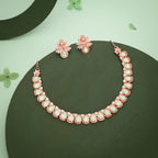 Tehzeeb Creationss Rose Gold Polish Sea Green Colour Necklace With Pair Of Earrings | Grocsy
