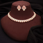 Tehzeeb Creationss Rose Gold Polish Sea Green Colour Necklace With Pair Of Earrings | Grocsy