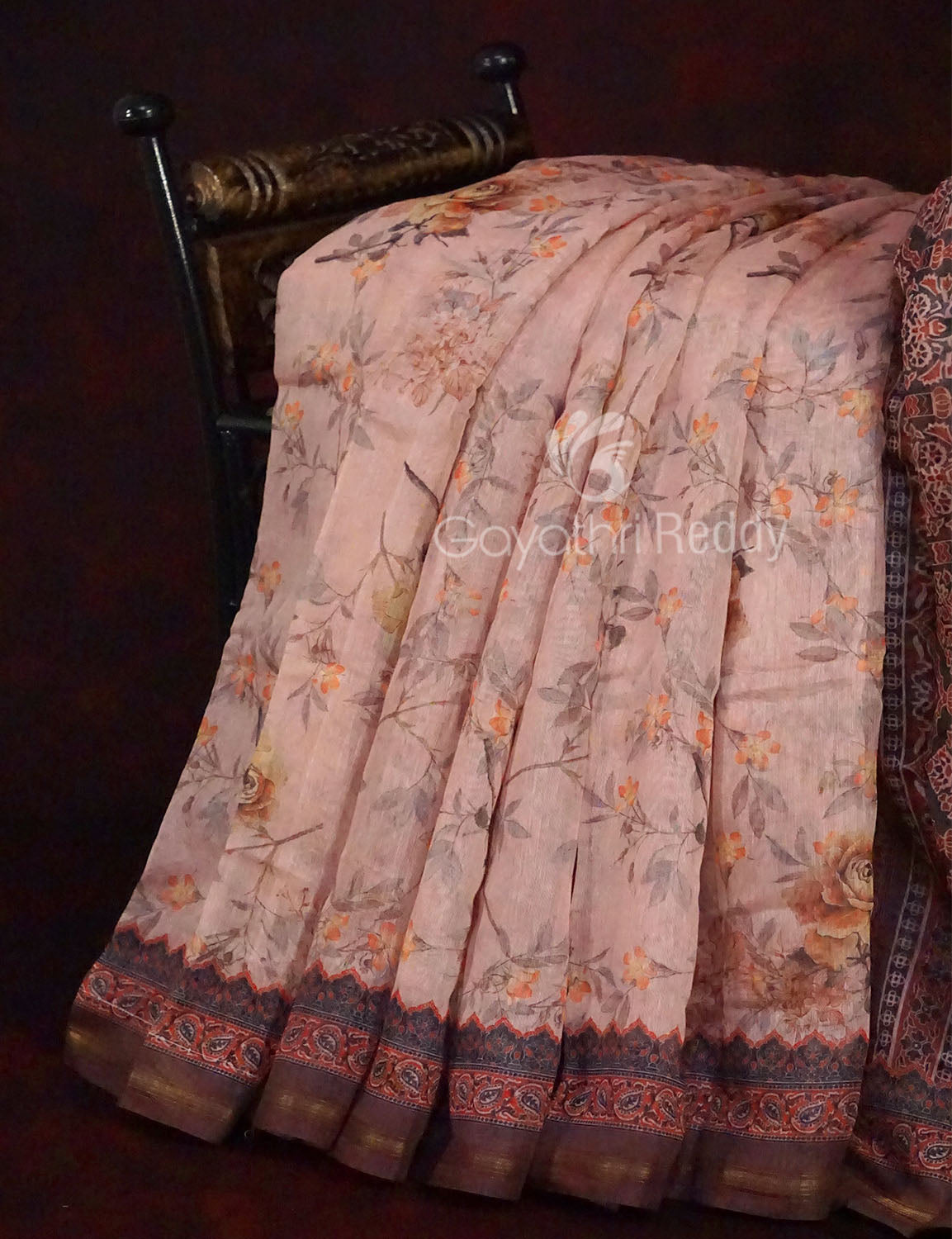 Light Brown Colour Print Design Semi Chanderi Saree By Gayathri Reddy Designer Studio | Grocsy