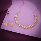 Tehzeeb Creationss Rose Gold Polish Sea Green Colour Necklace With Pair Of Earrings | Grocsy