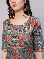 Aks Floral Printed Regular Gotta Patti Kurta with Harem Pants | Grocsy