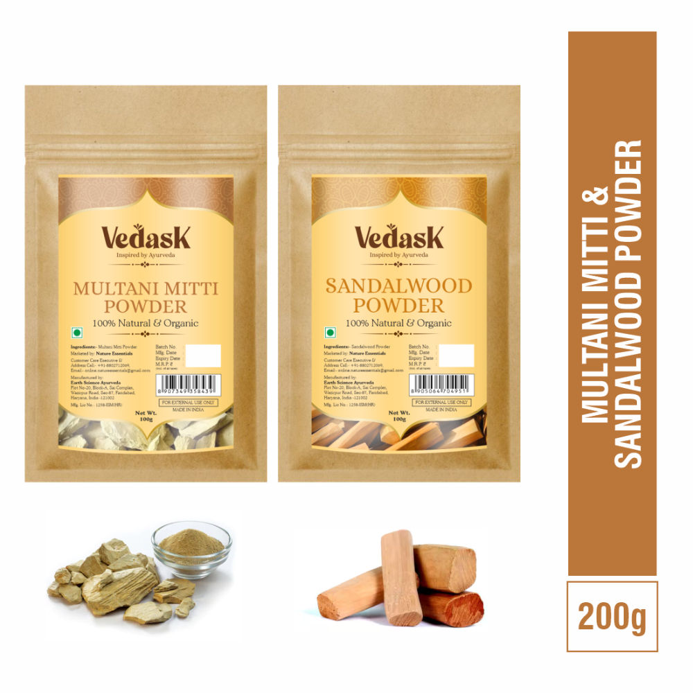 Vedask Organic Multani Mitti And SandalWood Powder Combo Pack | Grocsy