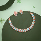 Tehzeeb Creationss Rose Gold Polish Sky Blue Colour Necklace With Pair Of Earrings | Grocsy