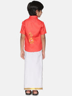 Sethukrishna Boys Red & White Printed Shirt with Dhoti | Grocsy