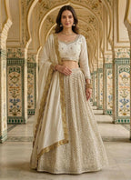 Lehenga Mart White Faux Georgette Designer Bollywood Style Wedding Wear Lehenga Choli | Grocsy