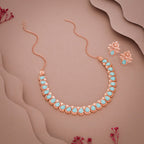 Tehzeeb Creationss Rose Gold Polish Sky Blue Colour Necklace With Pair Of Earrings | Grocsy