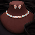 Tehzeeb Creationss Rose Gold Polish Sky Blue Colour Necklace With Pair Of Earrings | Grocsy