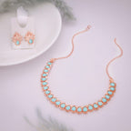 Tehzeeb Creationss Rose Gold Polish Sky Blue Colour Necklace With Pair Of Earrings | Grocsy