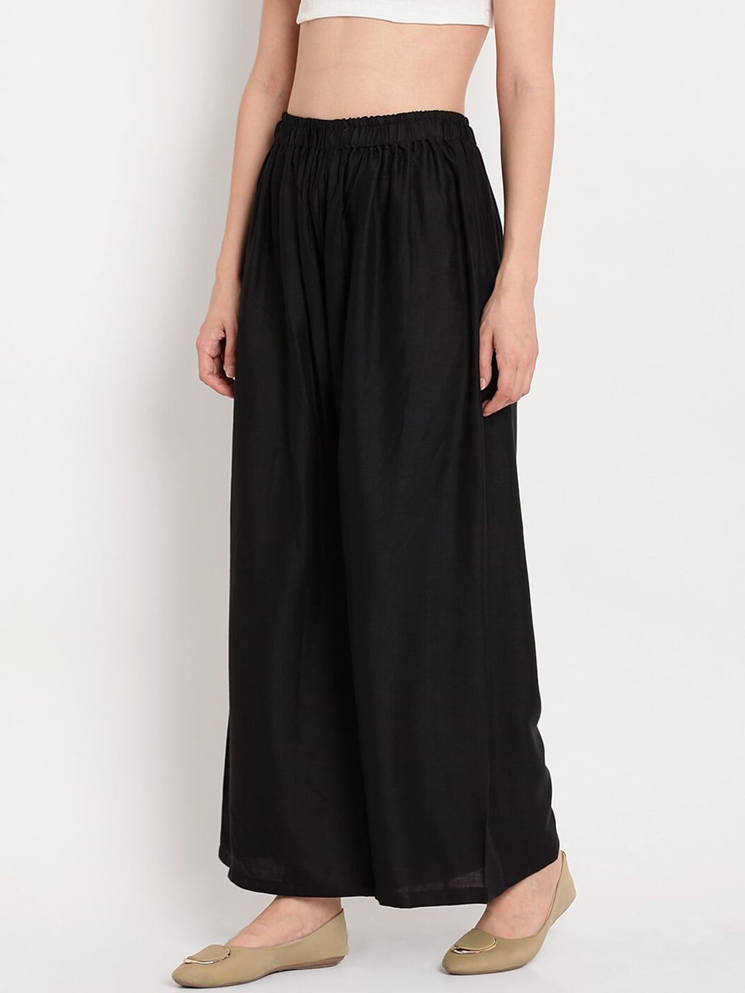 TAG 7 Women Black Solid Flared Palazzos | Grocsy