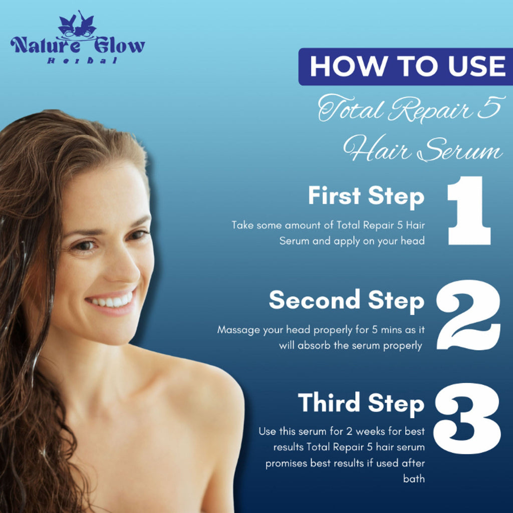 Nature Glow Herbal Total Repair 5 Hair Serum - For All Hair Types | Grocsy