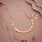 Tehzeeb Creationss Rose Gold Polish White Colour Necklace With Pair Of Earrings | Grocsy