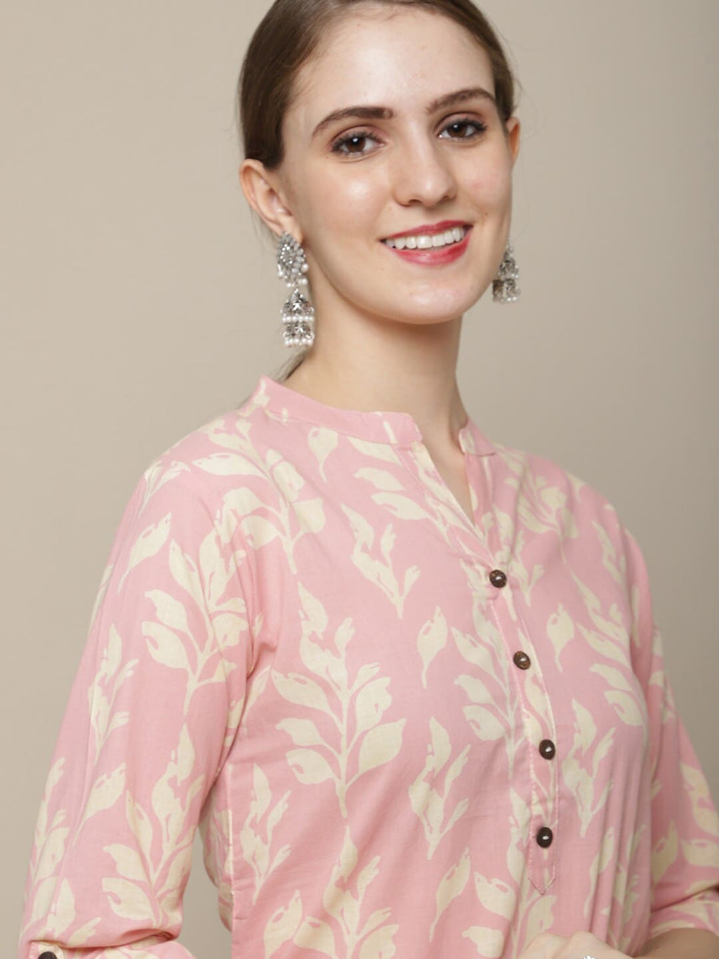 Sangria Women Pink & Beige Cotton Floral Printed Floral Kurta | Grocsy