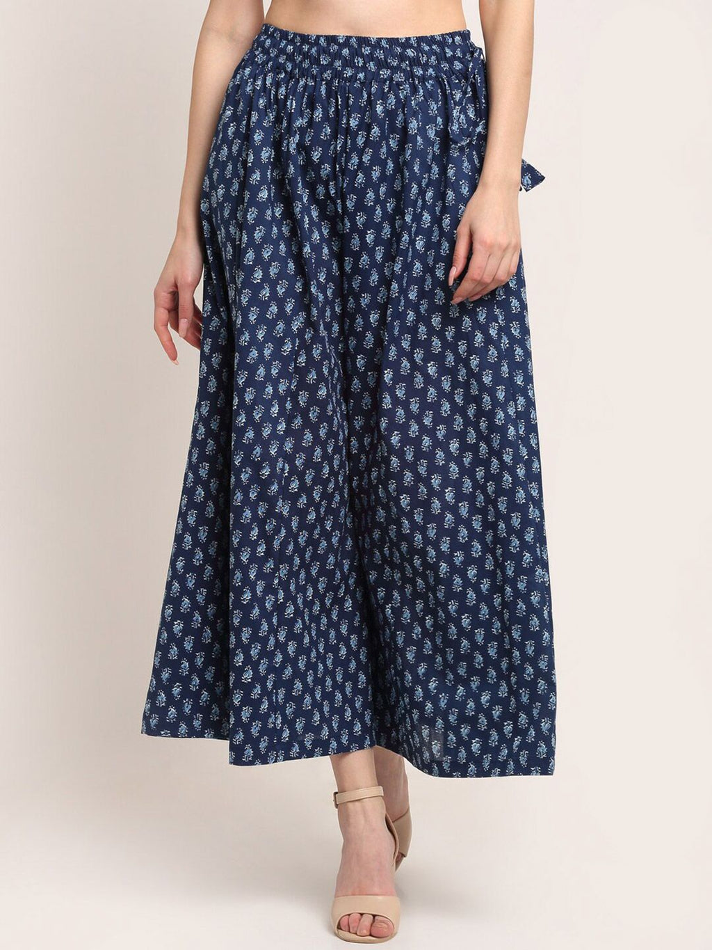 TAG 7 Women Navy Blue Ethnic Motifs Printed Flared Cotton Ethnic Palazzos | Grocsy
