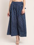 TAG 7 Women Navy Blue Ethnic Motifs Printed Flared Cotton Ethnic Palazzos | Grocsy