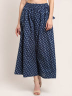 TAG 7 Women Navy Blue Ethnic Motifs Printed Flared Cotton Ethnic Palazzos | Grocsy
