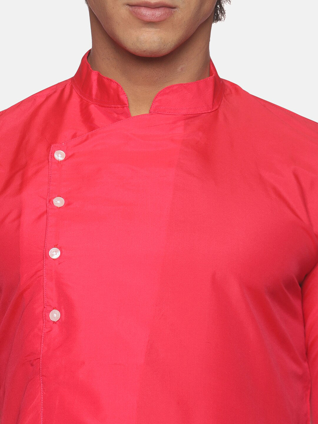 Sethukrishna Men Rose Pink Solid Angrakha Kurta with Pyjamas | Grocsy