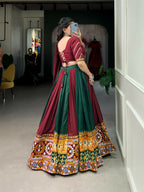 Vastranavya Navaratri Special Rayon with Printed Patch With Gota Patti And Paper Mirror Work And Cowrie (Kodi) Lace Touch Up Lehenga with Stitched Blouse - Maroon | Grocsy