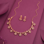 Tehzeeb Creations Gold-Polished Baby Pink Colour Necklace With Earrings | Grocsy