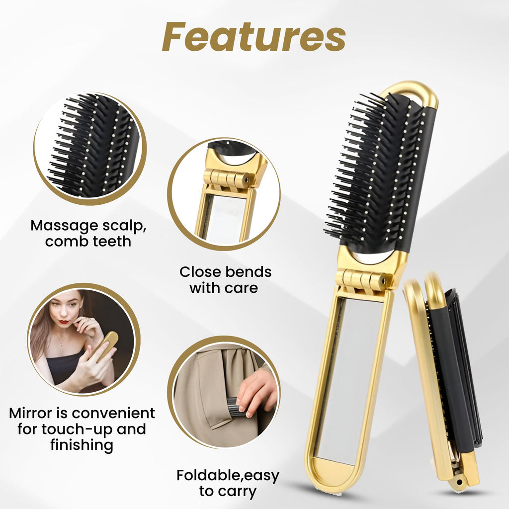 ZEYU Folding Hair Brush With Mirror | Grocsy
