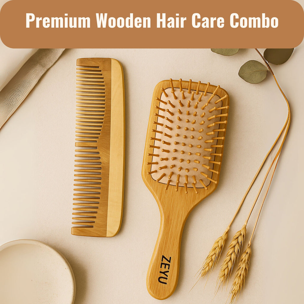 ZEYU Wooden Hair Brush And Wooden Comb With Bamboo Bristles | Grocsy