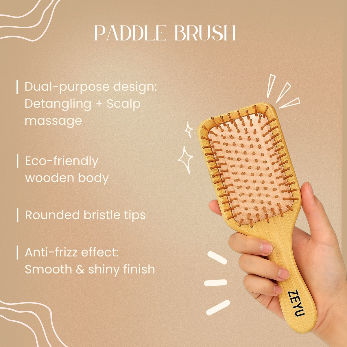 ZEYU Wooden Hair Brush And Wooden Comb With Bamboo Bristles | Grocsy