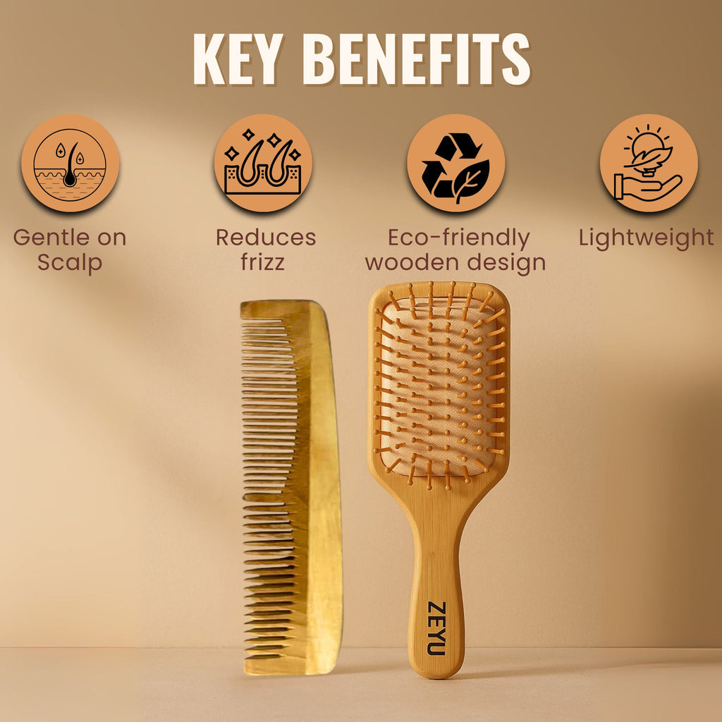 ZEYU Wooden Hair Brush And Wooden Comb With Bamboo Bristles | Grocsy