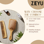 ZEYU Wooden Hair Brush And Wooden Comb With Bamboo Bristles | Grocsy