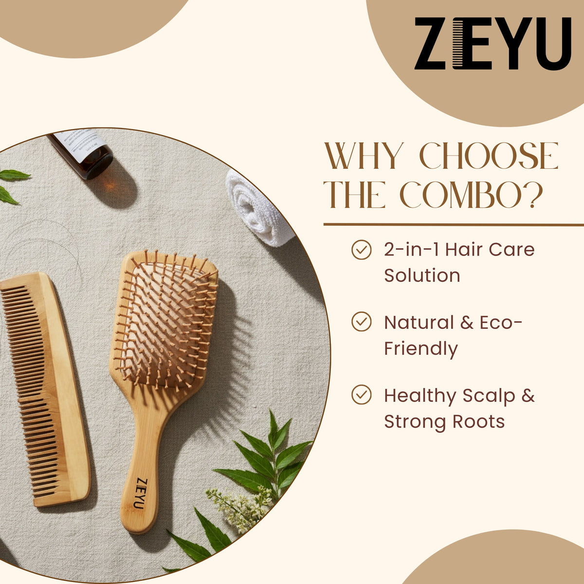 ZEYU Wooden Hair Brush And Wooden Comb With Bamboo Bristles | Grocsy