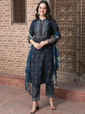 Sangria Blue Ethnic Motifs Embroidered Gotta Patti Pure Cotton Kurta Set With Dupatta | Grocsy