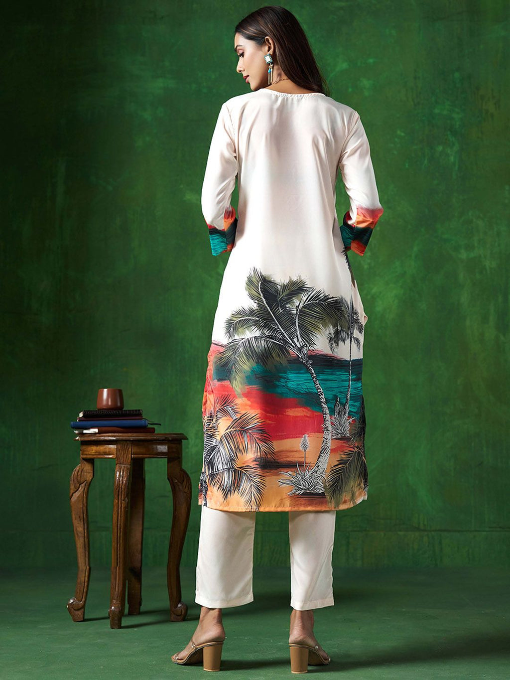 Sangria Abstract Printed Straight Kurta With Trouser | Grocsy