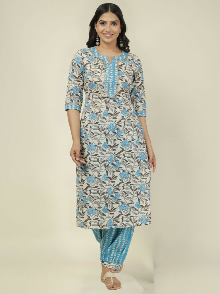 Aramya Straight Soft Cotton Floral Print Women's Kurta - Off White | Grocsy