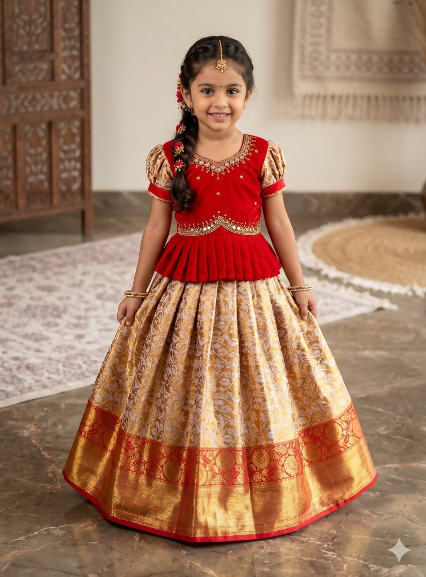 Teeya Creation New Trendy Lehenga Choli Set For Girls-Red | Grocsy