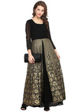 Ahalyaa Women Black & Golden Foil Print A-Line Kurta | Grocsy