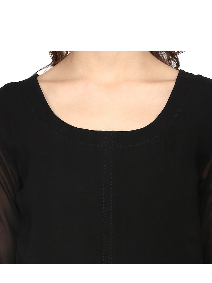 Ahalyaa Women Black & Golden Foil Print A-Line Kurta | Grocsy