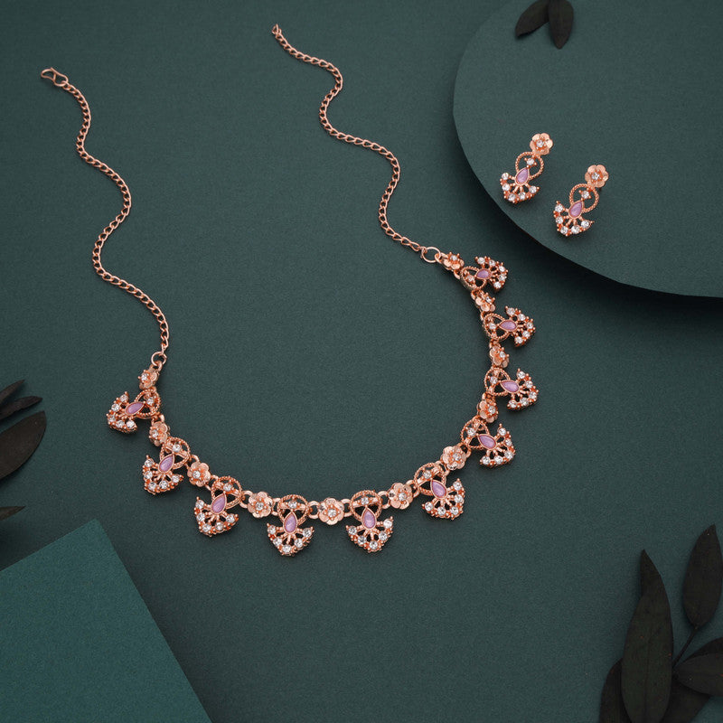 Tehzeeb Creations Gold-Polished Lavender Colour Necklace With Earrings | Grocsy